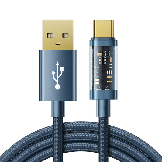 JOYROOM for iPhone 16-15 Series 1.2m USB-A to Type-C Nylon Braided Charge Cord 3A Fast Charging 480Mbps Data Transmission Cable - Blue