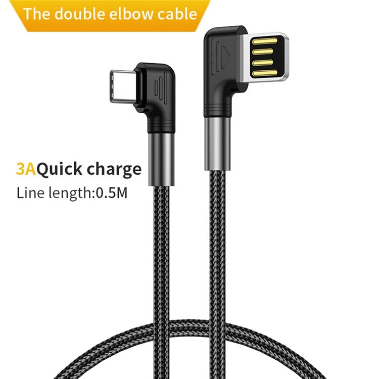 For iPhone 15 Series 1m USB to Type-C 90 Degree Elbow Data Cable 3A Fast Charging Nylon Braided Wire