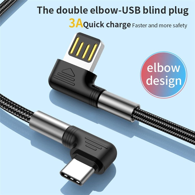 For iPhone 15 Series 1m USB to Type-C 90 Degree Elbow Data Cable 3A Fast Charging Nylon Braided Wire