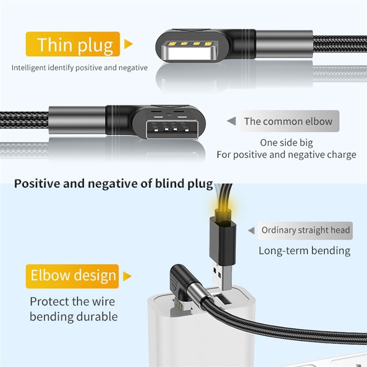 For iPhone 15 Series 1m USB to Type-C 90 Degree Elbow Data Cable 3A Fast Charging Nylon Braided Wire