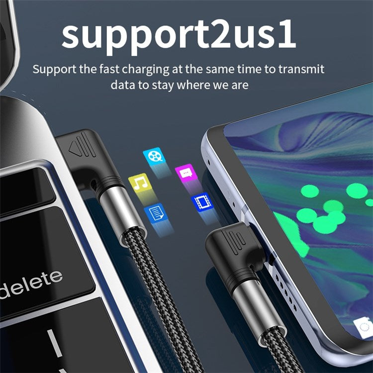 For iPhone 15 Series 1m USB to Type-C 90 Degree Elbow Data Cable 3A Fast Charging Nylon Braided Wire