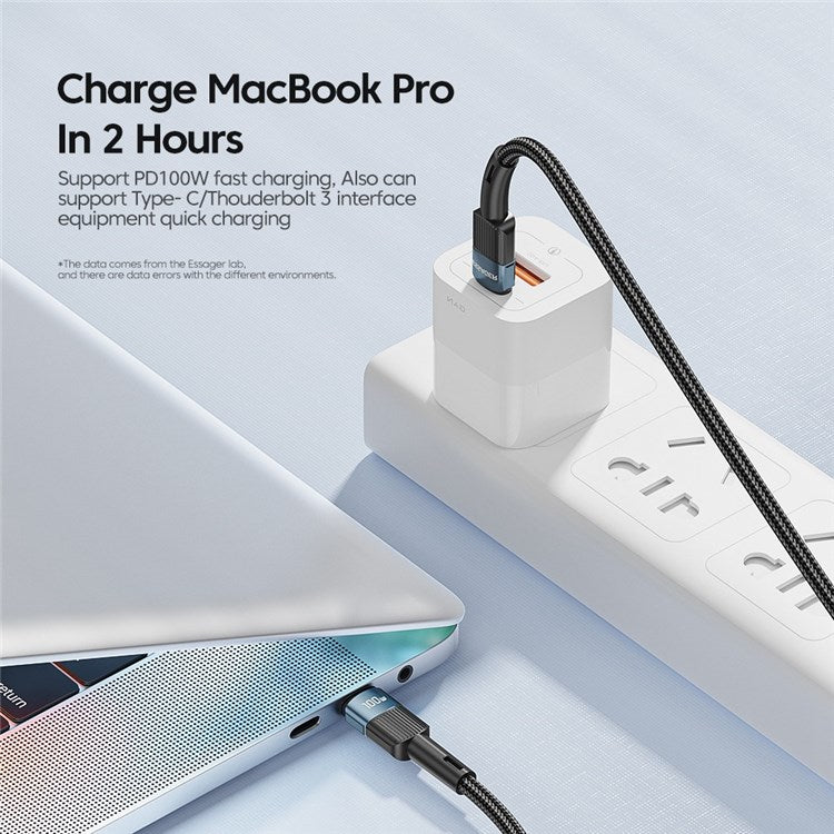 ESSAGER 2m Super Long USB C PD 100W Fast Charging Charge Cord 480Mbps Data Transmission Cable - Blue
