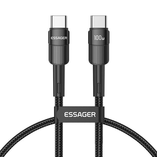 ESSAGER 1m Type C High-speed 100W PD Charging Cable 480Mbps Fast Data Transfer Cord - Black