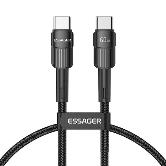 ESSAGER 1m USB C to C Cable 60W PD Fast Charging 480Mbps Fast Data Transmission Cord - Black