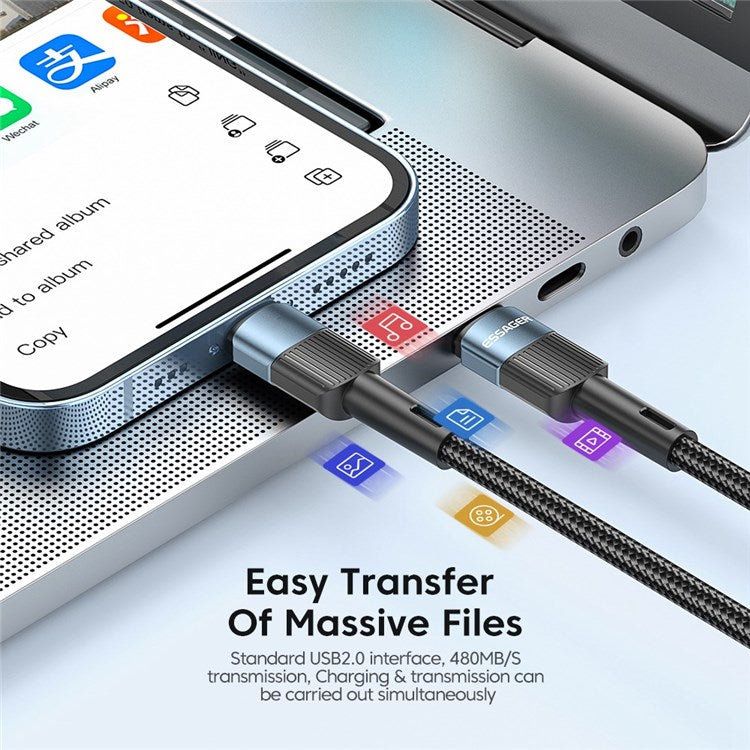 ESSAGER 1m USB C to C Cable 60W PD Fast Charging 480Mbps Fast Data Transmission Cord - Blue