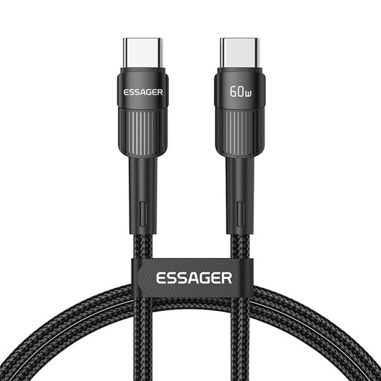 ESSAGER 2m PD 60W Type-C Male to Type-C Male Fast Charging Cable 480Mbps Data Cord - Black