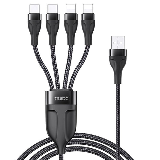 YESIDO CA111 4 in 1 USB to Type-C*2+Lightning*2 Charging Cord Nylon Braided Cell Phone Cable