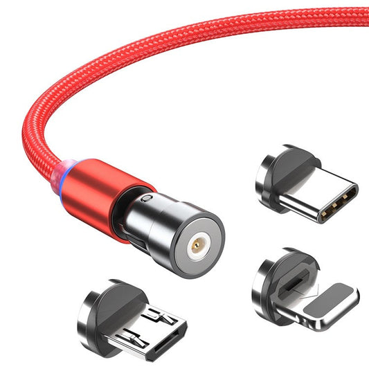 1m Magnetic 360 / 180 Degrees Rotation Charging Cable Fast Charge Cord Compatible for Lightning, Micro USB, Type C Devices - Red