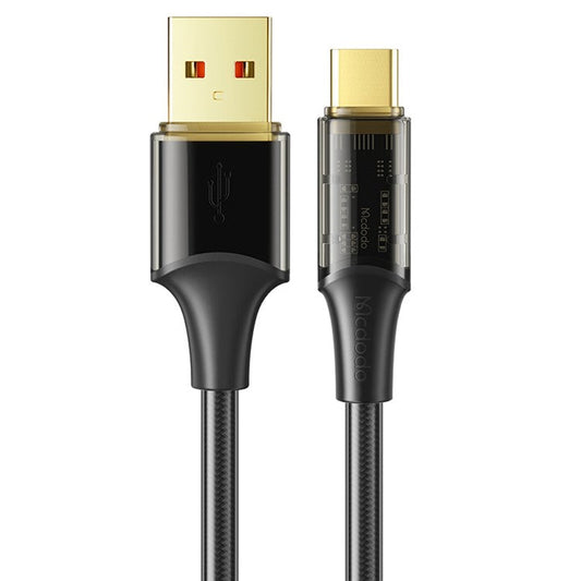 MCDODO CA-209 1.8m Amber  Series for iPhone 15 Series 480Mbps Transparent Data Cord USB to Type-C 6A Max Charging Cable - Black