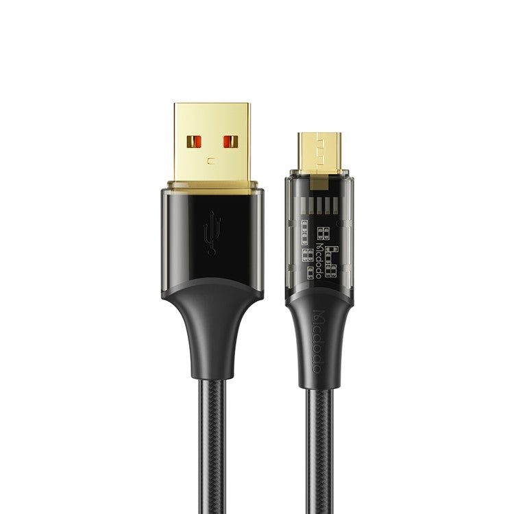 MCDODO CA-210 MDD Amber Series 1.8m 3A Micro USB Transparent Design Data Cable Android Phone Charging Cord - Black
