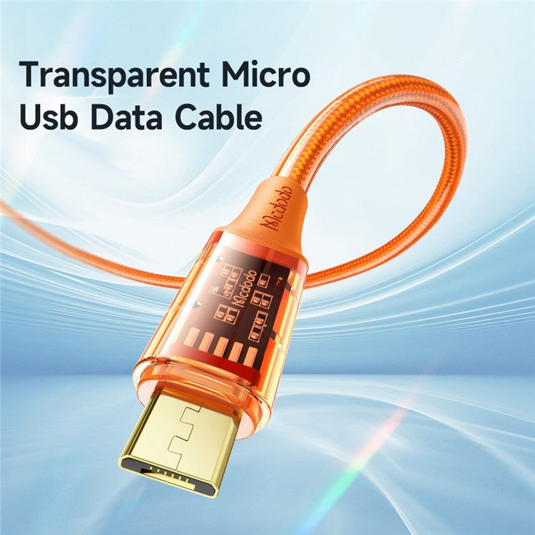 MCDODO CA-210 MDD Amber Series 1.8m 3A Micro USB Transparent Design Data Cable Android Phone Charging Cord - Orange