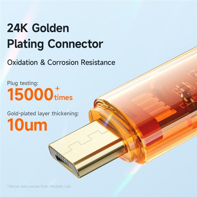 MCDODO CA-210 MDD Amber Series 1.8m 3A Micro USB Transparent Design Data Cable Android Phone Charging Cord - Orange
