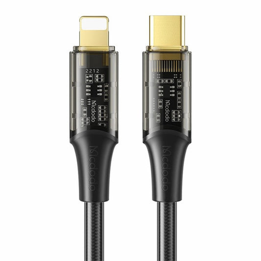 MCDODO CA-159 MDD Amber Series 1.2m 3A Type-C to Lightning Transparent Design Data Cable Phone Charging Cord - Black