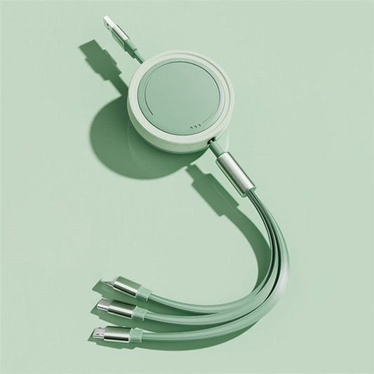 3 in 1 Type-C / Lightning / Micro USB Retractable Data Cable 66W Fast Charging Cord - Green