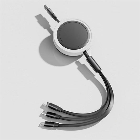 3 in 1 Type-C / Lightning / Micro USB Retractable Data Cable 66W Fast Charging Cord - Black  /  White