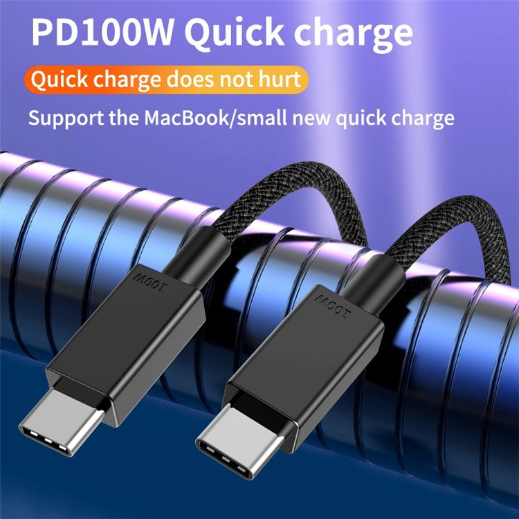 1m Cell Phone Cable Tear-resistant PD 100W Type C Fast Charging Wire for Tablet and Laptop - Black