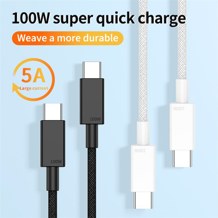 1m Cell Phone Cable Tear-resistant PD 100W Type C Fast Charging Wire for Tablet and Laptop - White