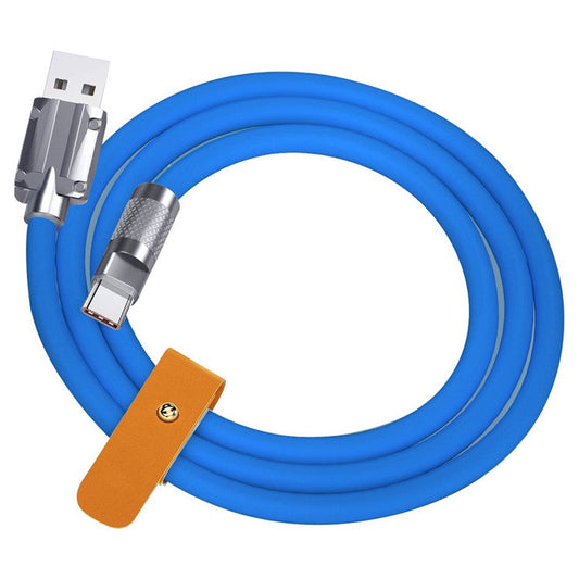 1m 120W Fast Charging Cable Zinc Alloy Shell Liquid Silicone USB-A to Type-C Data Cord - Blue