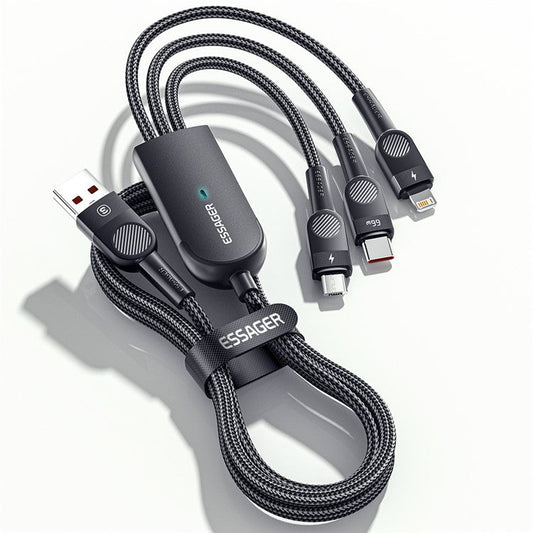 ESSAGER 1.2m 3 in 1 Micro / Type-C / Lightning Data Cable 66W Fast Charging Cord - Black