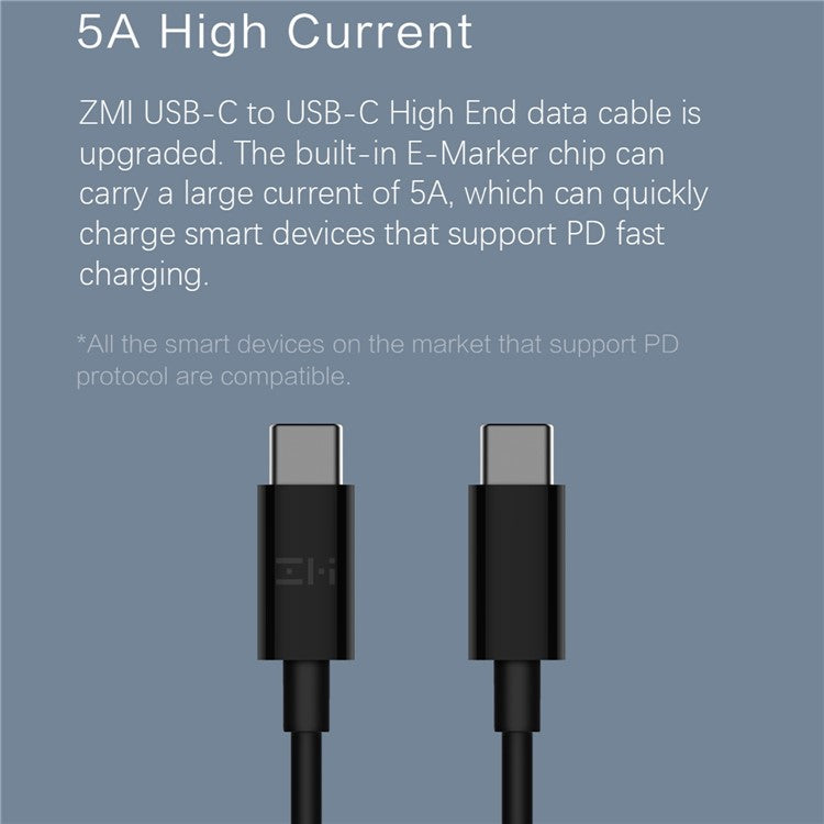ZMI AL308E for iPhone 15 Series 1.5m Data Cable Type-C to Type-C 5A / 100W Fast Charging Wire, High-end Version - White