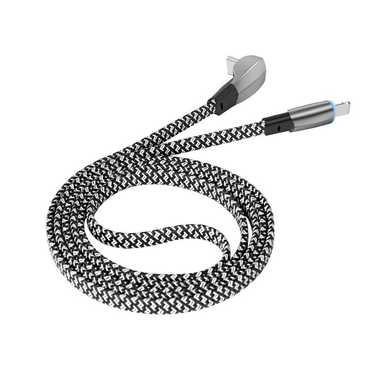 2m USB-C to Lightning 3A Fast Charging Cable Elbow Design 480Mbps Transmission Data Cord Wire