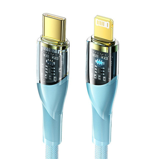 ESSAGER 1m Date Cable for iPhone, PD 29W Quick Charging Type-C to 6 Pin Transparent Charging Cord - Blue