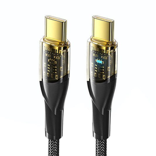 ESSAGER 0.3m 100W Transparent Type-C to Type-C Fast Charging Cable Date Transfer Braided Cord - Black