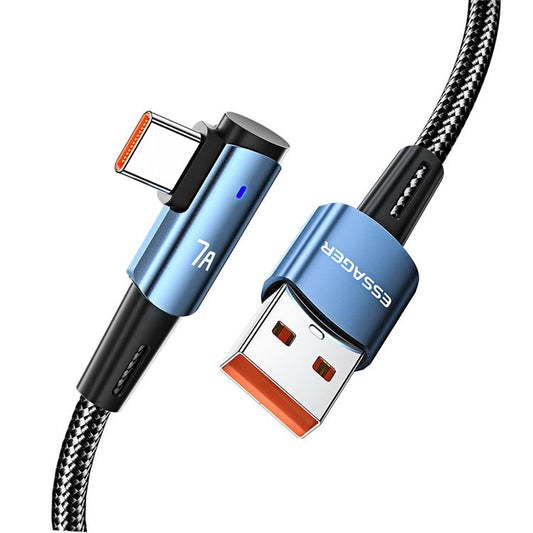 ESSAGER 1m Elbow Design USB to Type-C 7A Fast Charging Cable Braided Cell Phone Charge Line Data Transmission Cord - Blue