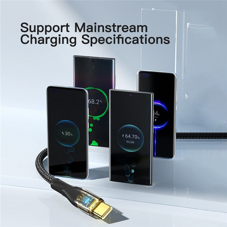 ESSAGER 1m 100W Transparent Data Cable USB to Type-C 7A Fast Charging Braided Cable - Black