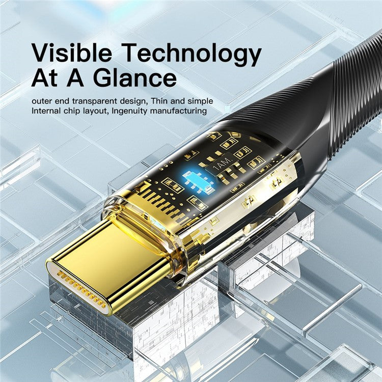 ESSAGER 1m 100W Transparent Data Cable USB to Type-C 7A Fast Charging Braided Cable - Black