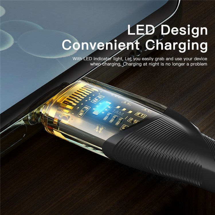 ESSAGER 1m 100W Transparent Data Cable USB to Type-C 7A Fast Charging Braided Cable - Black