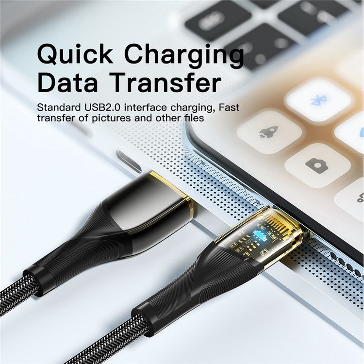 ESSAGER 1m 100W Transparent Data Cable USB to Type-C 7A Fast Charging Braided Cable - Black