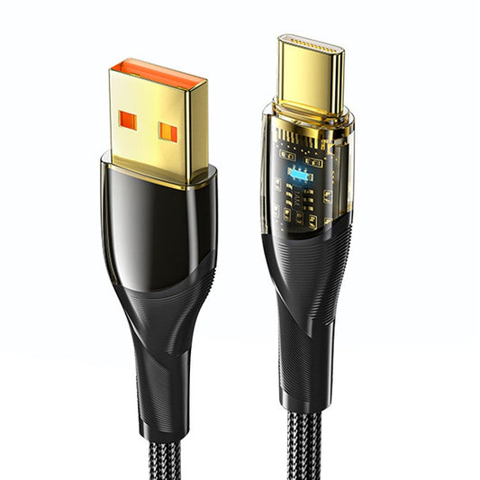 ESSAGER 2m 100W Transparent USB to Type-C 7A Fast Charging Braided Cable Data Transfer Cord - Black