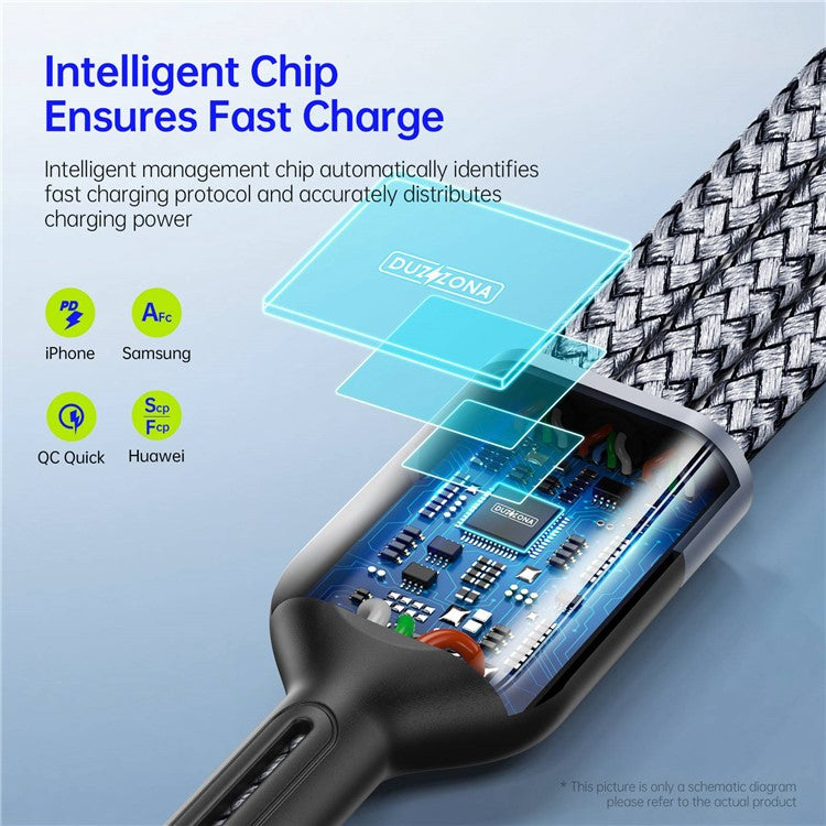 DUZZONA A3 3-In-1 3.5A Charging Nylon Braided USB Cable Data Transfer Wire for Android 8-Pin (CE / FCC / UKCA / ROHS Certificate)