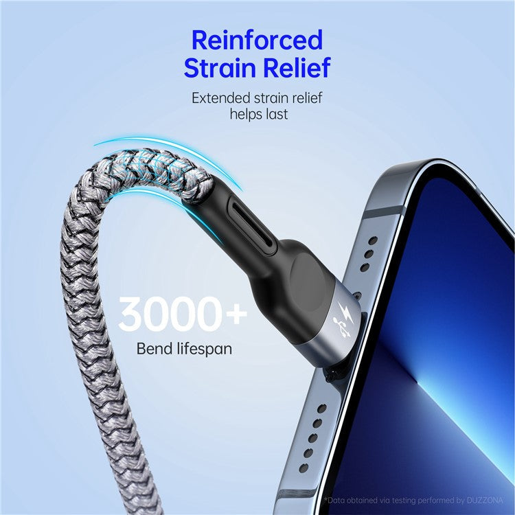 DUZZONA A3 3-In-1 3.5A Charging Nylon Braided USB Cable Data Transfer Wire for Android 8-Pin (CE / FCC / UKCA / ROHS Certificate)