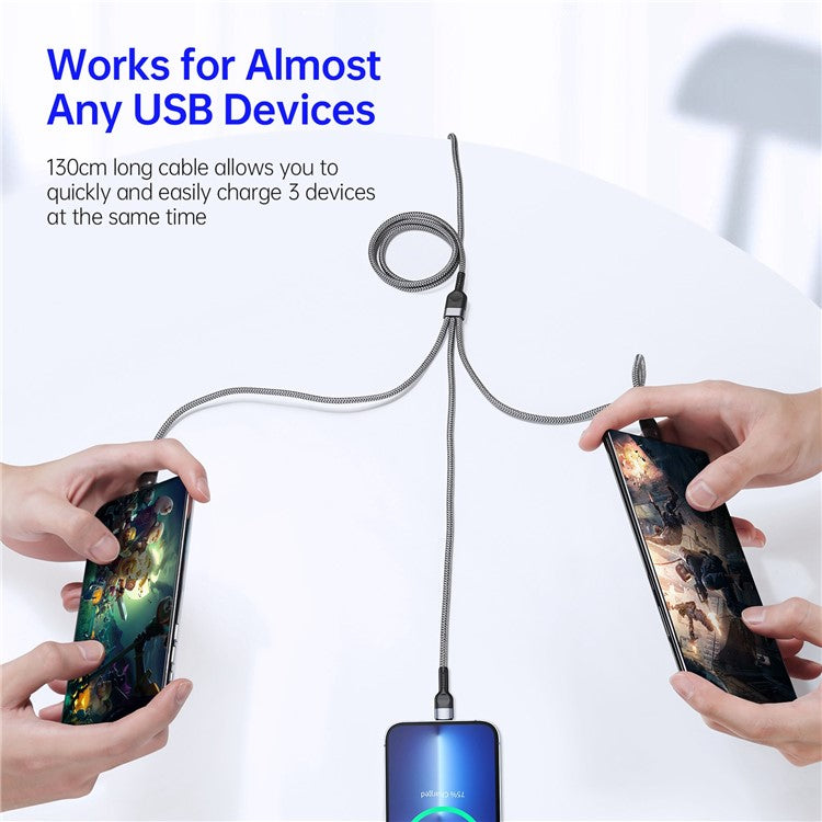 DUZZONA A3 3-In-1 3.5A Charging Nylon Braided USB Cable Data Transfer Wire for Android 8-Pin (CE / FCC / UKCA / ROHS Certificate)