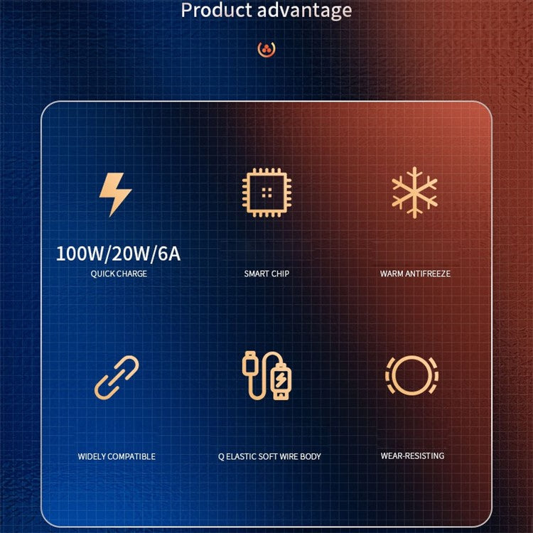 WEKOME Wingle Series 1m 6A USB to Lightning Super Fast Charging Round Cord Anti-freeze Thicken Data Cable - Orange
