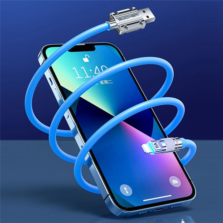 WEKOME Wingle Series 1m 6A USB to Lightning Super Fast Charging Round Cord Anti-freeze Thicken Data Cable - Yellow
