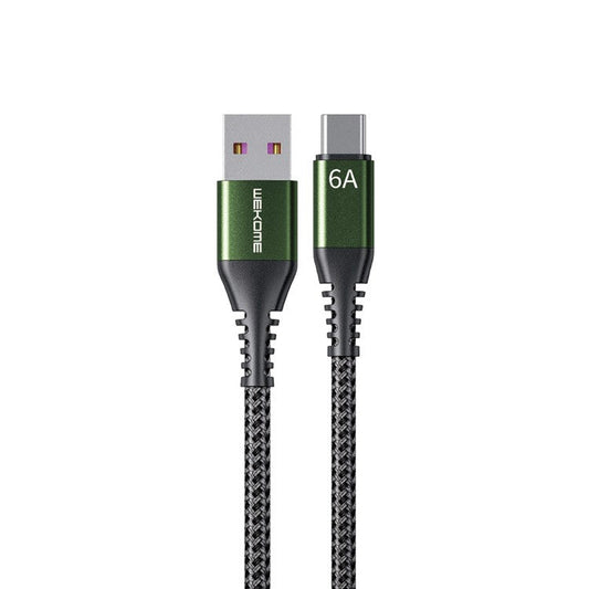 WEKOME Raython Series WDC-169 1m 6A Super Charging Data Cable USB to Type-C 480Mbps Data Transmission Cord - Green