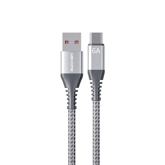 WEKOME Raython Series WDC-169 1m 6A Super Charging Data Cable USB to Type-C 480Mbps Data Transmission Cord - Silver