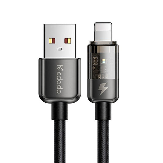 MCDODO CA-3141 MDD 1.8m USB to Lightning 3A Fast Charge Cable Smart Auto Disconnect Function Nylon Braided Wear-resistant Data Transfer Line - Black