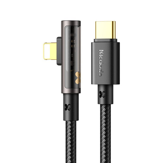 MCDODO CA-3390 1.2m 90 Degree Type-C to Lightning Transparent Data Cable PD 36W Fast Charging Cord - Black