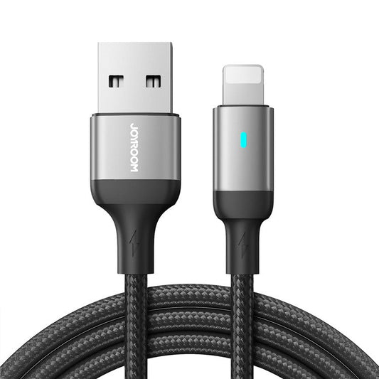 JOYROOM S-UL012A10 Feifan Series 1.2m USB-A to Lightning 2.4A Fast Charging Cord Indicator Light Design Braided Data Cable - Black