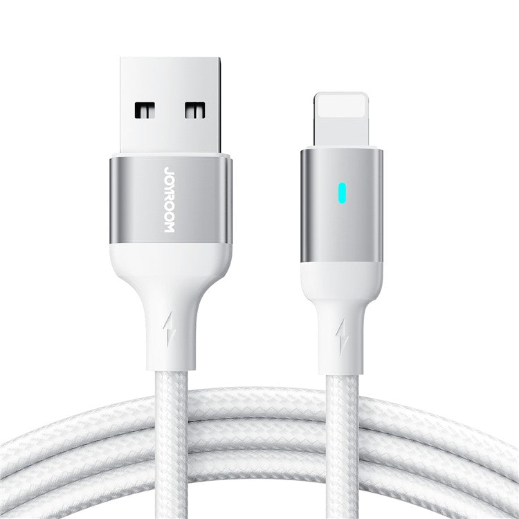JOYROOM S-UL012A10 Feifan Series 1.2m USB-A to Lightning 2.4A Fast Charging Cord Indicator Light Design Braided Data Cable - White