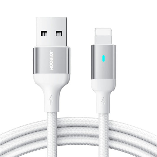 JOYROOM S-UL012A10 Feifan Series 1.2m USB-A to Lightning 2.4A Fast Charging Cord Indicator Light Design Braided Data Cable - White