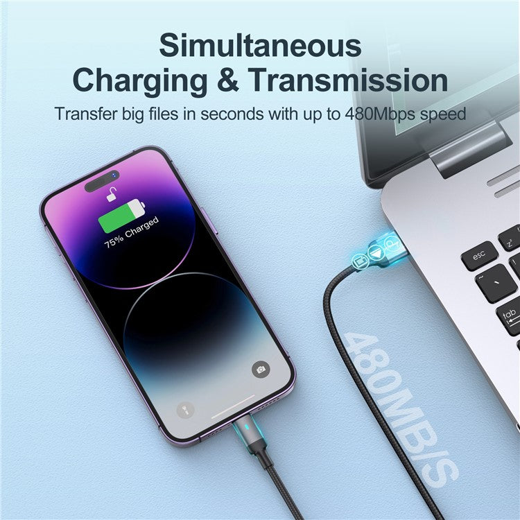 JOYROOM S-UL012A10 Feifan Series 3m Super Long USB-A to Lightning 2.4A Braided Round Data Transfer Cable Phone Fast Charging Cord with Indicator Light - White