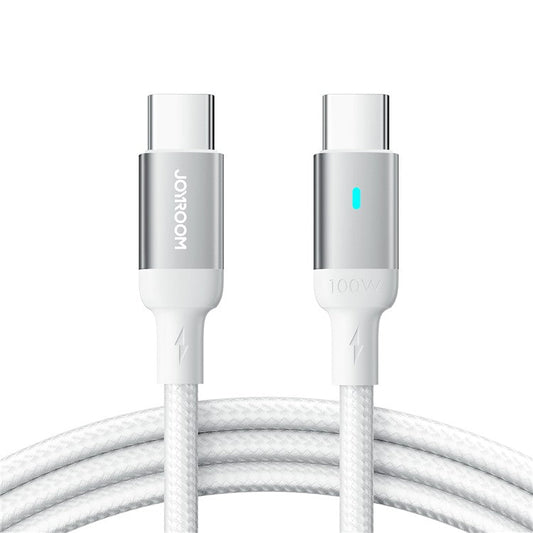 JOYROOM S-CC100A10 Feifan Series for iPhone 16-15 Series 1.2m 100W Type-C to Type-C Fast Charging Cord Braided 480Mbps Data Cable - White