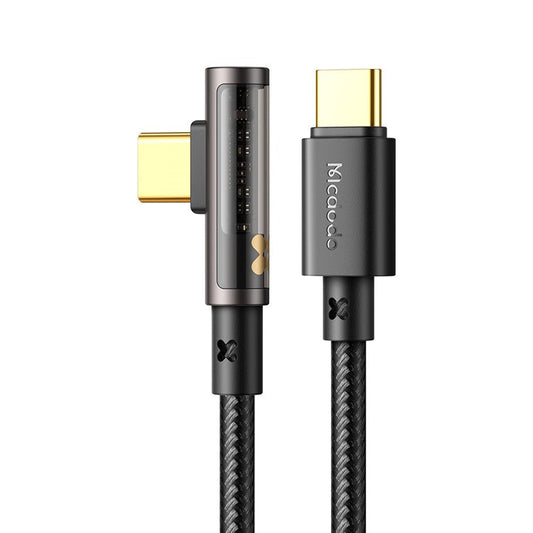 MCDODO CA-3400 for iPhone 15 Series 1.2m 90 Degree L-shaped 100W Fast Charging Type-C to Type-C Transparent Data Cable - Black