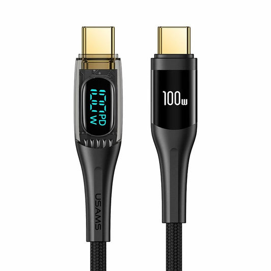 USAMS US-SJ590 1.2m Shadow Series for iPhone 15 Series Type-C To Type-C PD 100W Transparent Digital Display Fast Charging Cable - Black