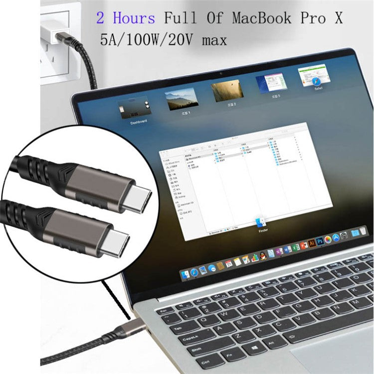 For iPhone 15 Series 2m For MacBook Tablet Phone PD 100W Type-C to Type-C Fast Charging Cable USB3.2 Gen2 4K / 60Hz 20Gbps Data Transmission Cable